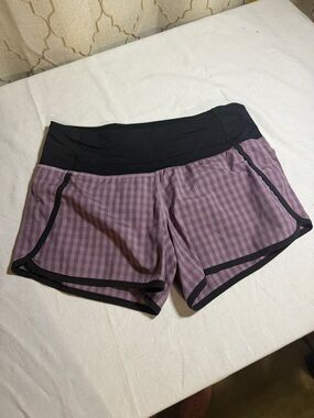 lululemon athletica Purple Gingham Athletic Shorts with Black Waistband